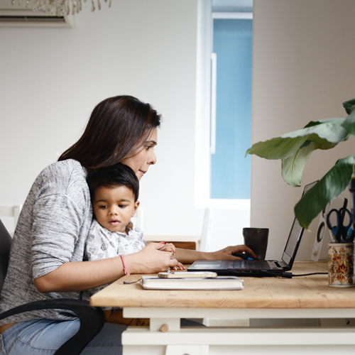 Mother using computer